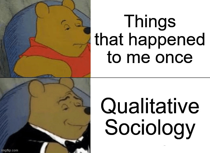 Winnie the Pooh normal vs. Refined Meme Normal Text: Things that happened to me once Tuxedo Pooh: Qualitative Sociology