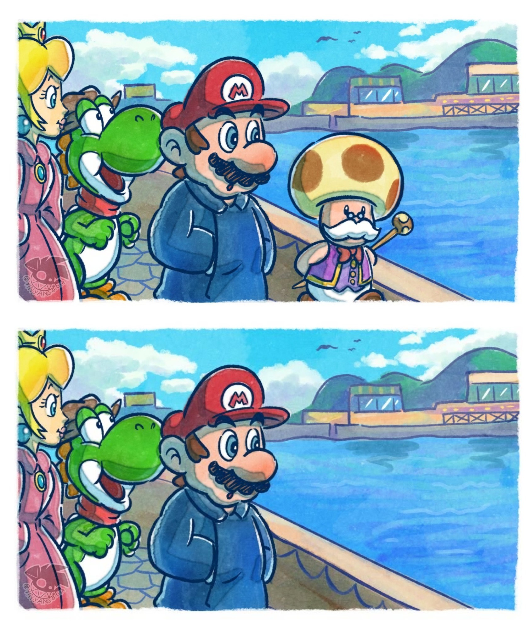 Mario doing a Stalin on Toadsworth