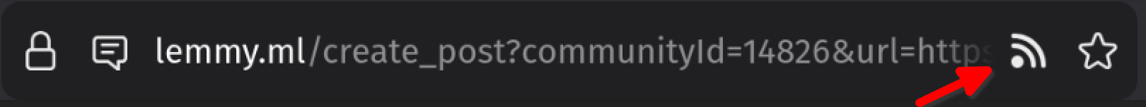 Screenshot of the Firefox URL bar with a small RSS button, as added by the extension. The button looks fairly unintrusive, as if it was natively integrated into Firefox.
