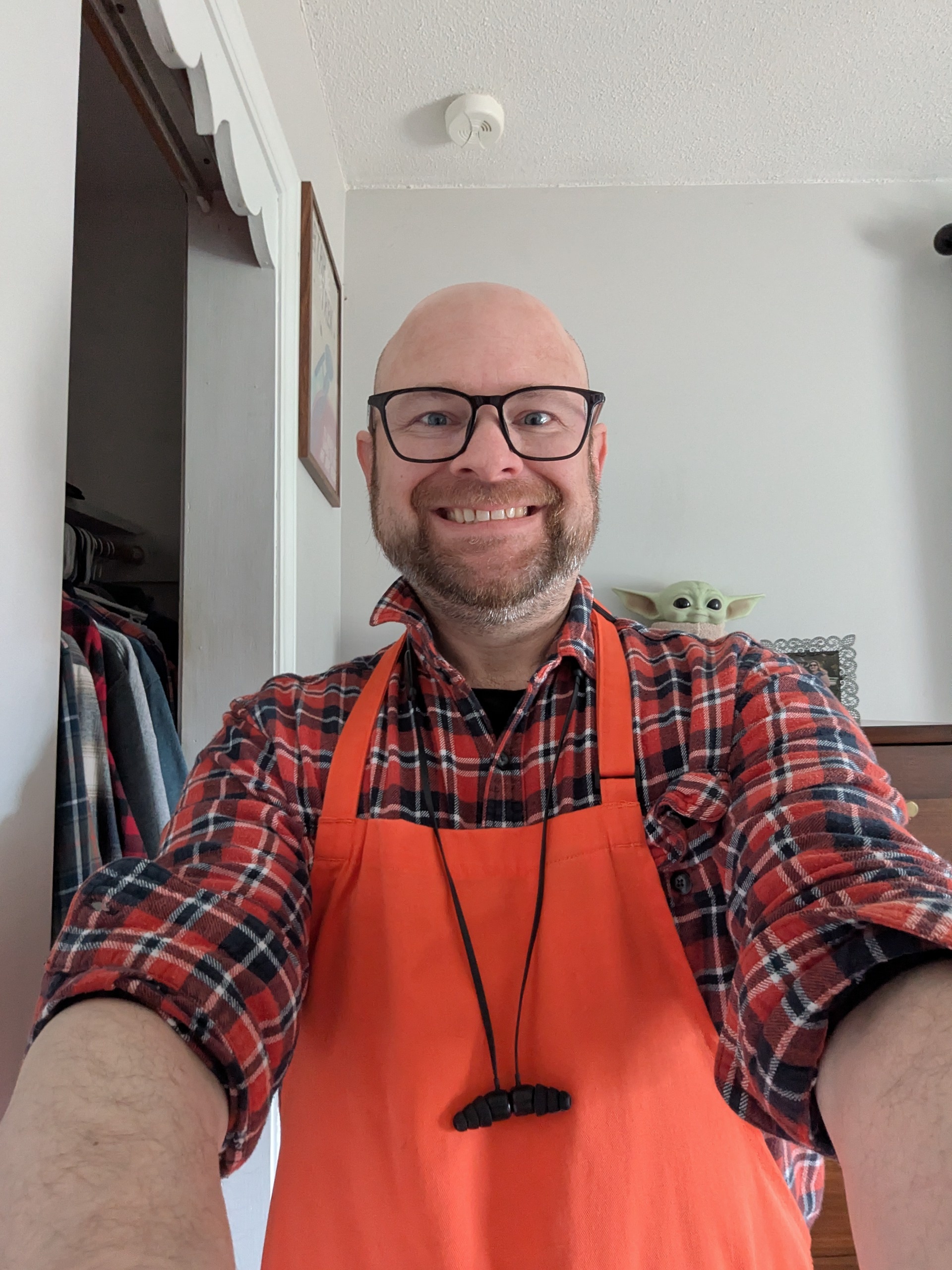 Sexy baker in orange apron.