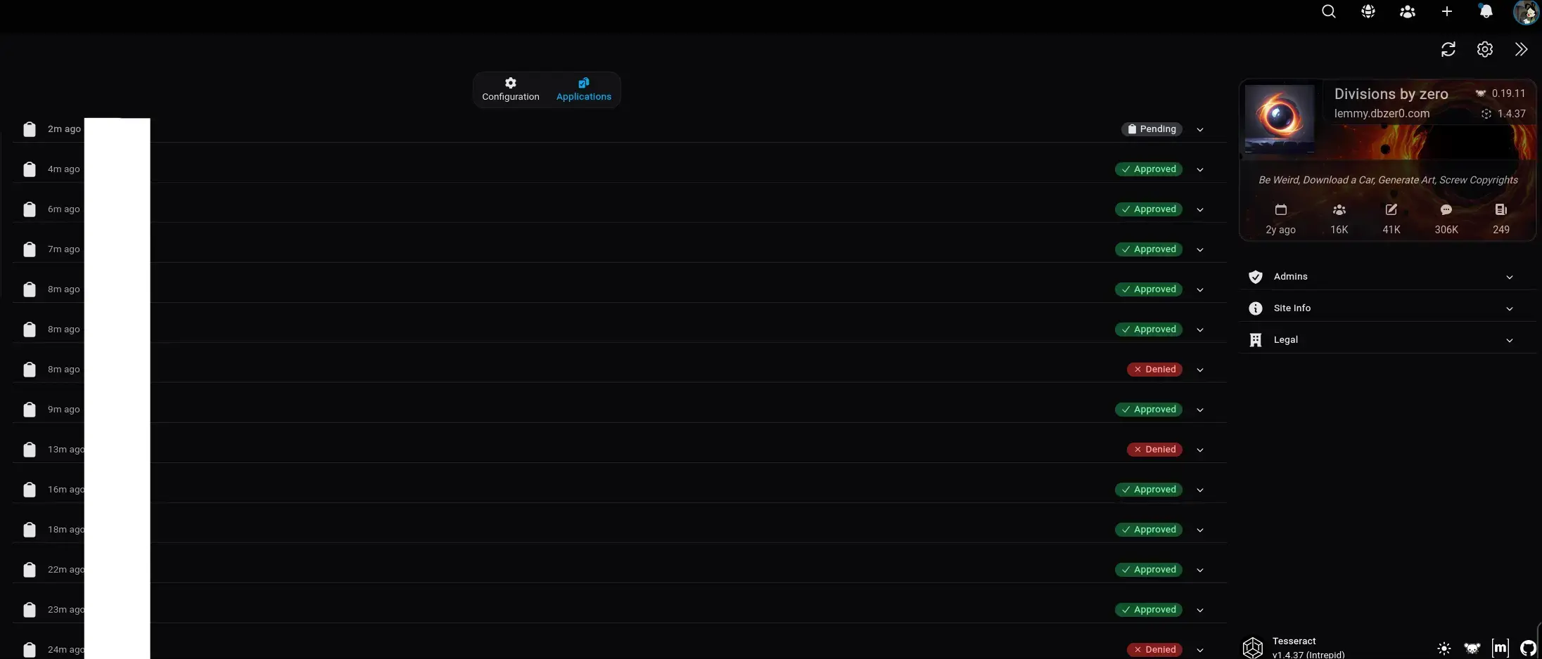 Fxomt's application page representing many denied (incorrect applications) and accepted. All of them are in a single hour.