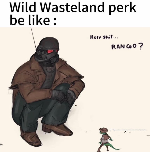 An NCR Veteran Ranger sees Rango from the movie Rango, due to the Wild Wasteland trait