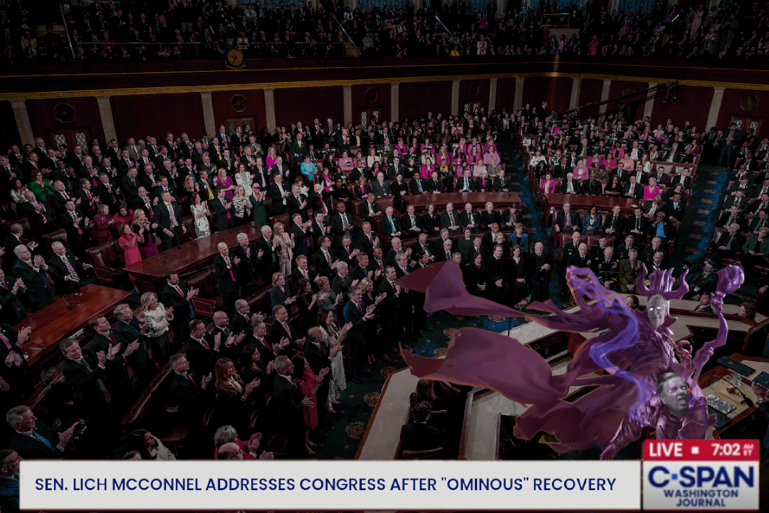 An CSPAN screenshot of Lich McConnell addressing Congress after an "ominous" recovery