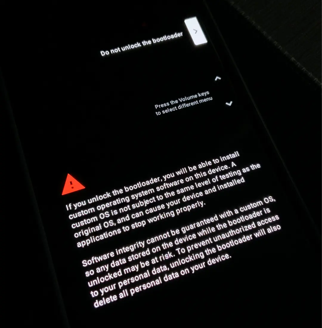 An image of the fastboot unlock bootloader confirmation.