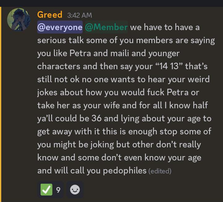 screenshot of discord message, message in body text